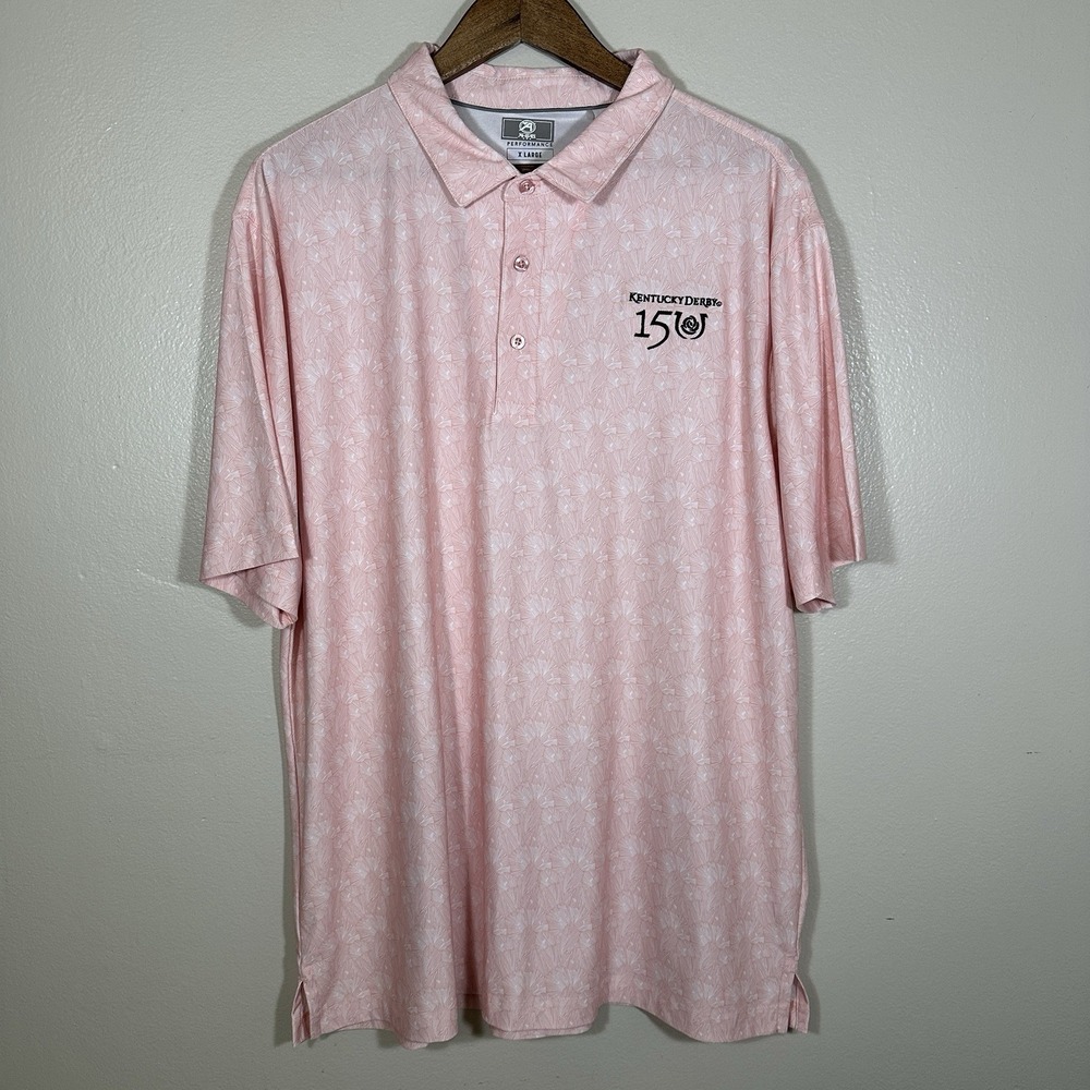 Kentucky Derby 150 Men's XL Polo Shirt Pink Performance Palm Leaf Horse Racing